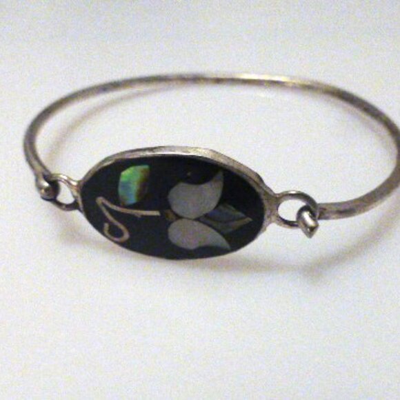Vintage .925 Alpaca Mexico ABOLONE BRACELET - Picture 1 of 8